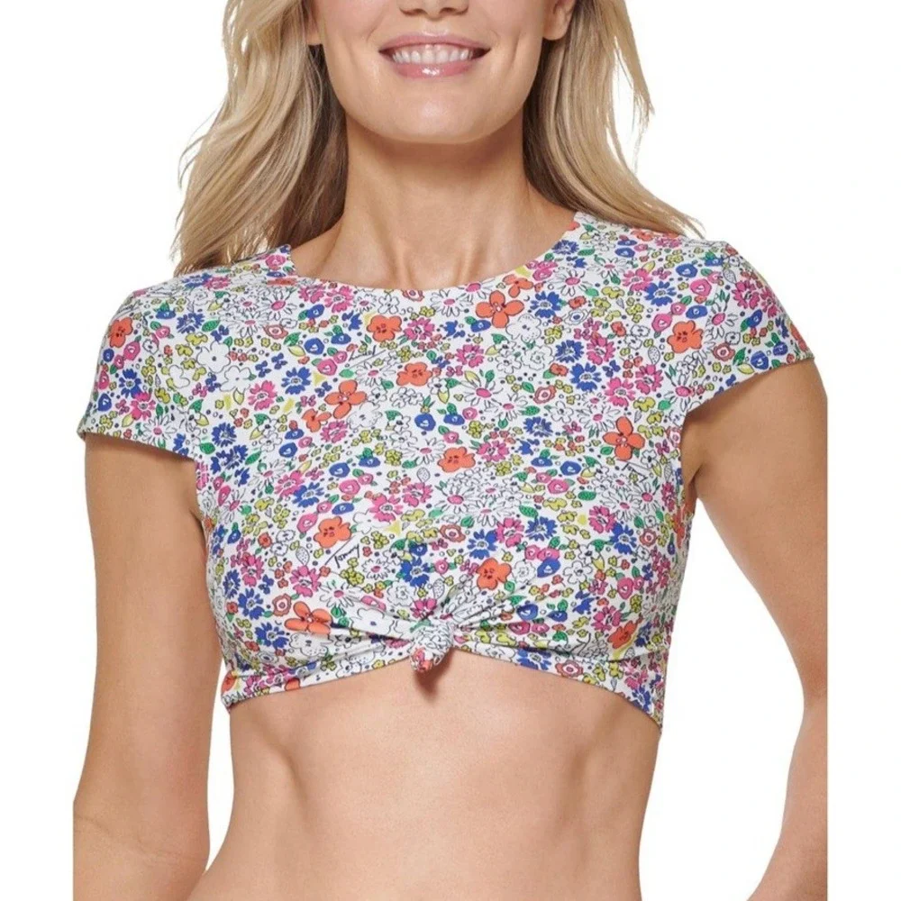 NWT‎ Tommy Hilfiger Women's Knotted Printed Swim Top - Sz XXL - White Multicolor